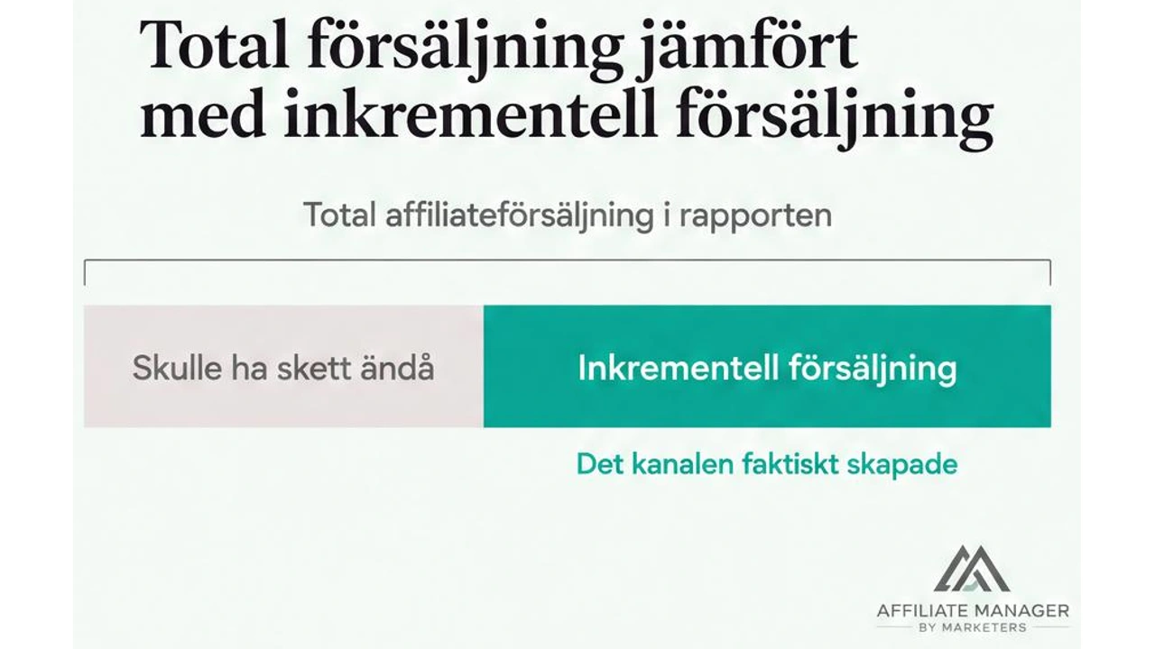 Diagram som illustrerar den totala affiliateförsäljningen uppdelad mellan försäljning som möjligen hade kommit ändå och uppskattad inkrementell försäljning.